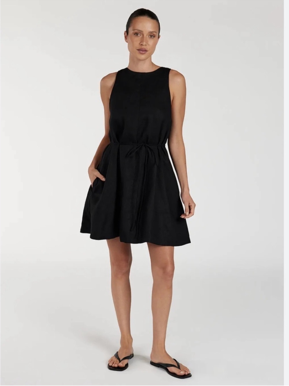 DISSH ISABELLE BLACK MINI LINEN DRESS Size 8